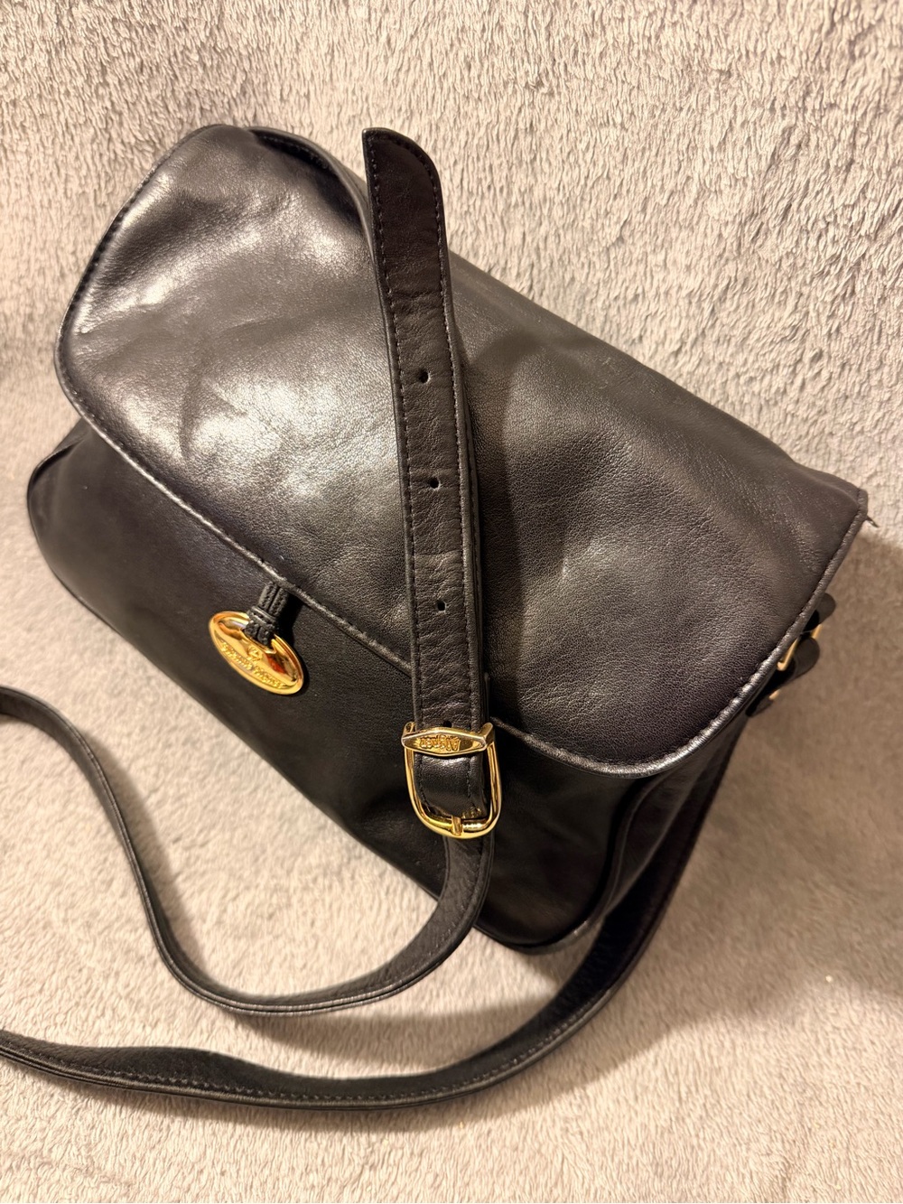 Etienne Aigner Black Leather Crossbody with Gold Accent - Picture 5 of 11